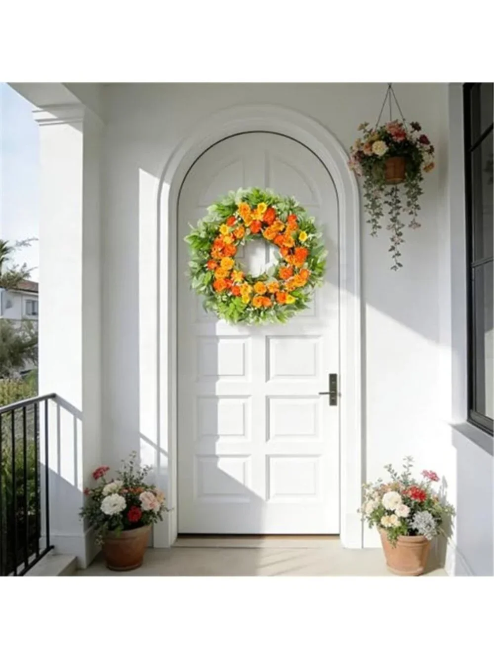 24 Inch Summer Wreaths for Front Door with Carnations Daisies and Eucalyptus